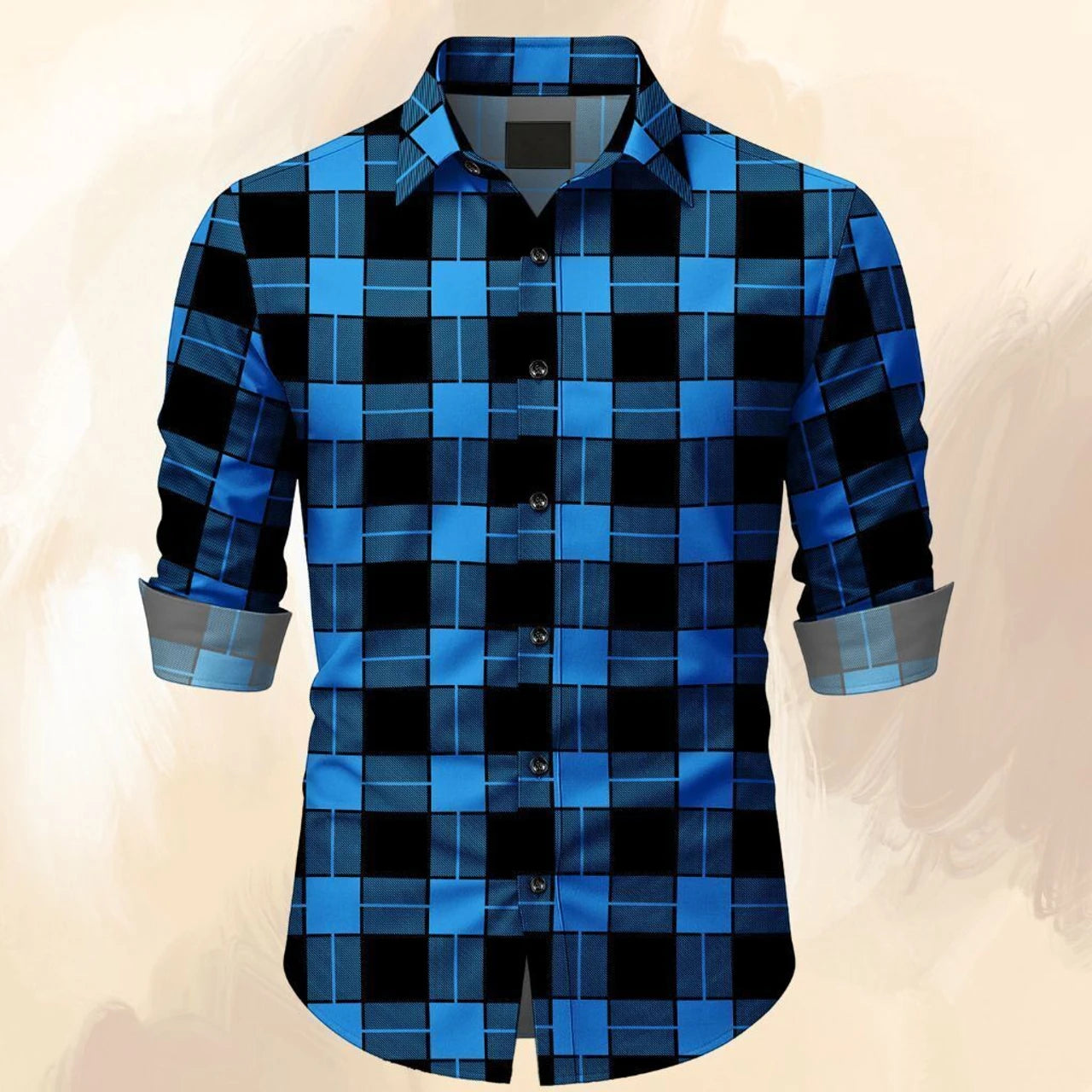 Capkin Collections Men's Digital Checkered Casual Shirt – Electric Blue & Black