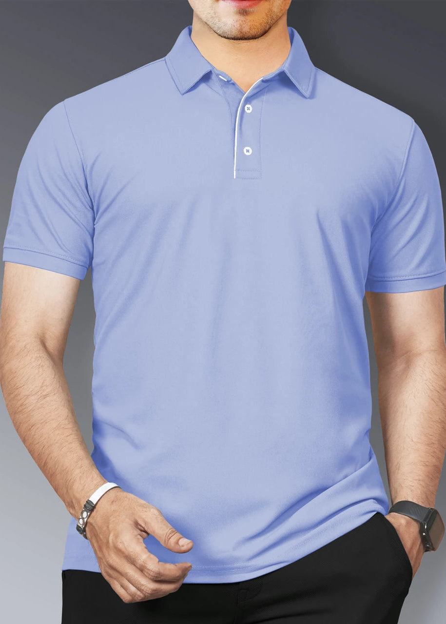 Men’s Solid Polo T-Shirt with Button Placket – Light Blue
