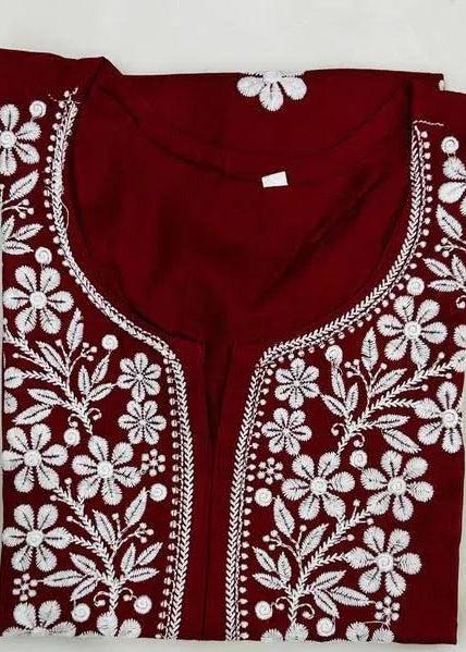 Women’s Red Floral Embroidered Kurti