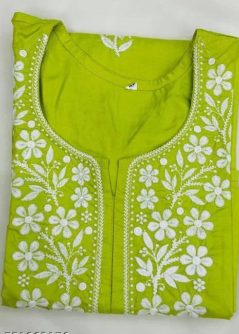 Women’s Lime Green Floral Embroidered Kurti