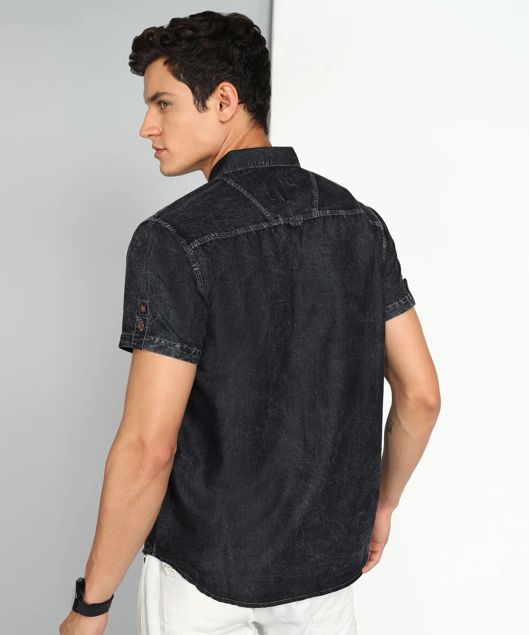 Men’s Washed Denim Casual Shirt – Short Sleeve