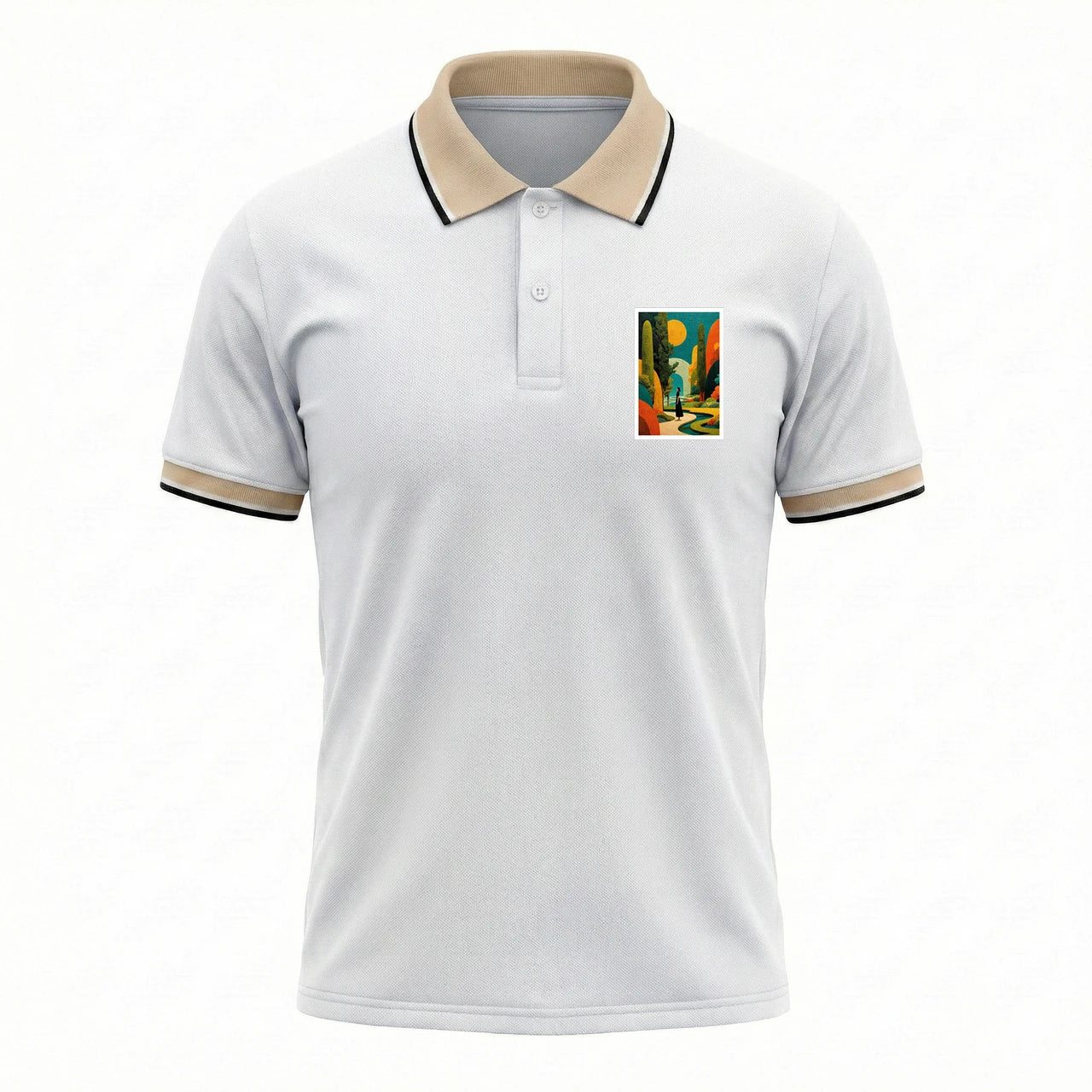 Men’s Solid Polo T-Shirt with Contrast Collar & Chest Patch – White