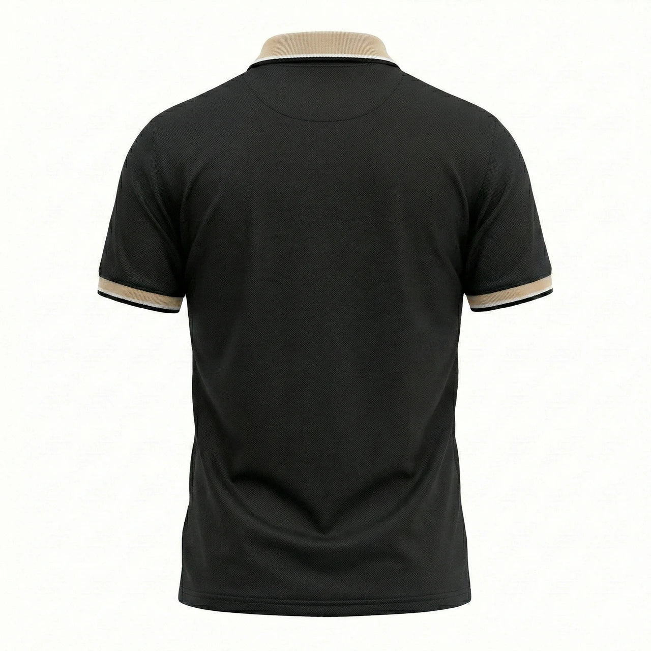 Men’s Solid Polo T-Shirt with Contrast Collar & Printed Chest Patch – Black