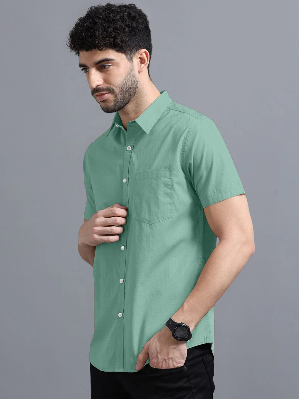Men’s Solid Casual Shirt – Short Sleeve