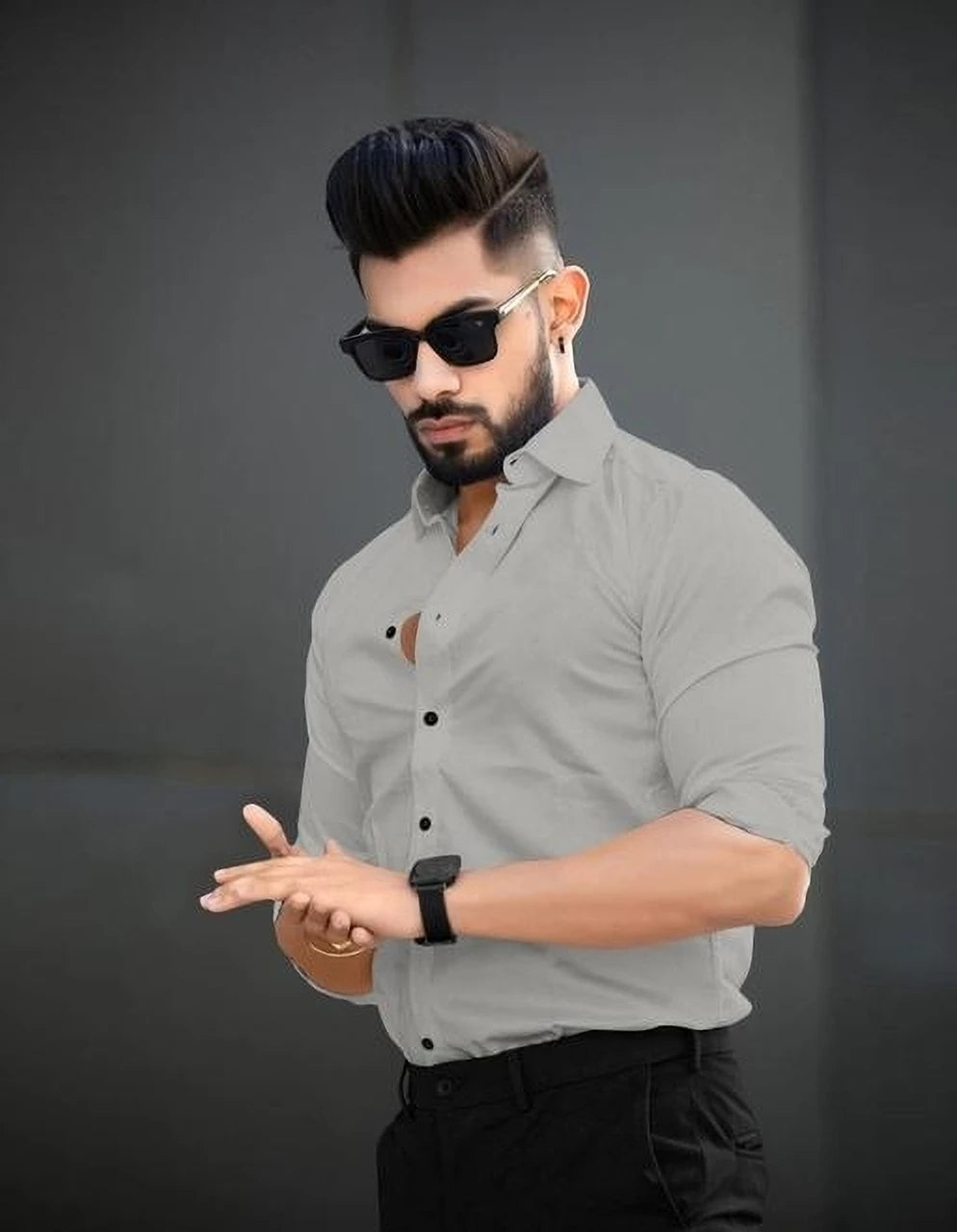 Men's shirt Solid Casual Grey Shirt